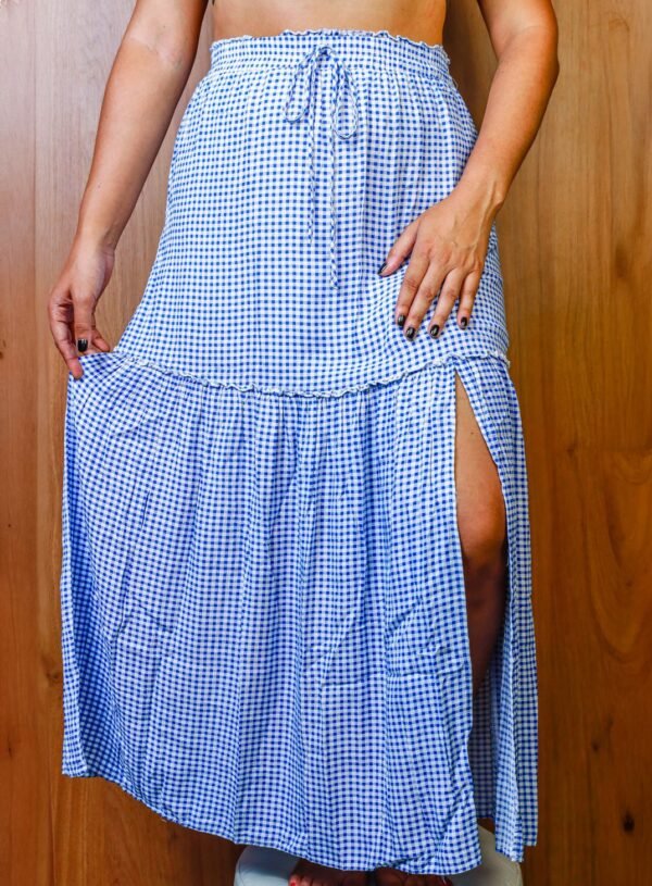 MAXI FALDA CUADROS AZULES
