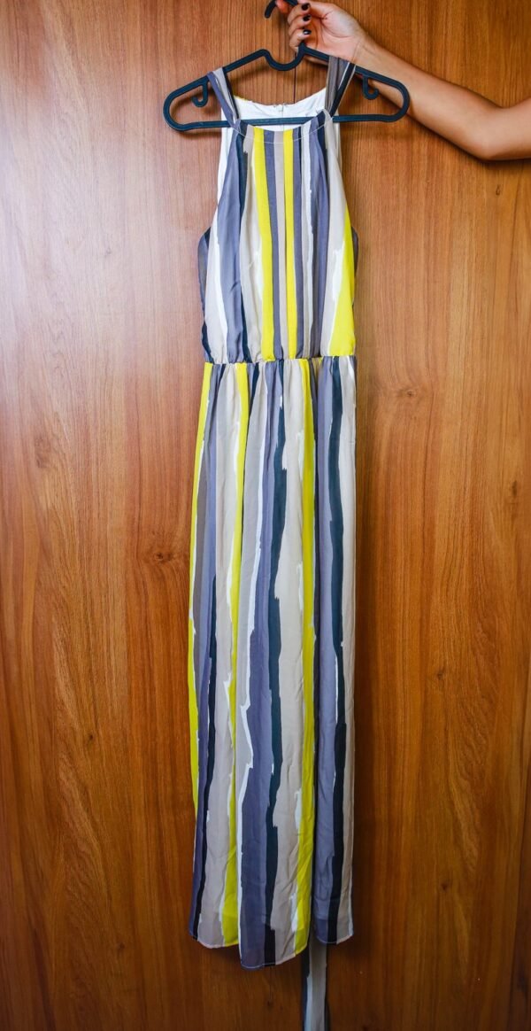 MAXI VESTIDO NINE WEST RAYAS GRIS AMARILLO