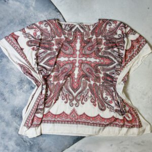 BLUSA SEDA BLANCA CON ESTAMPADOS ROSADOS