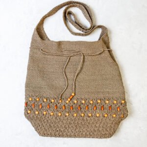 BOLSO TEJIDO CON PIEZAS MADERA, MARRONX