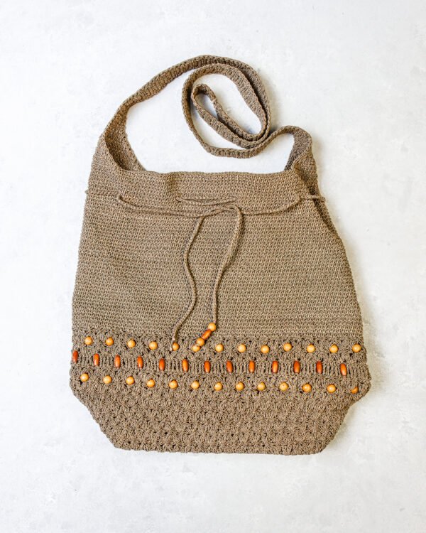 BOLSO TEJIDO CON PIEZAS MADERA, MARRONX