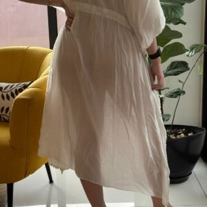 VESTIDO LARGO PLAYERO, BLANCO CRUDO
